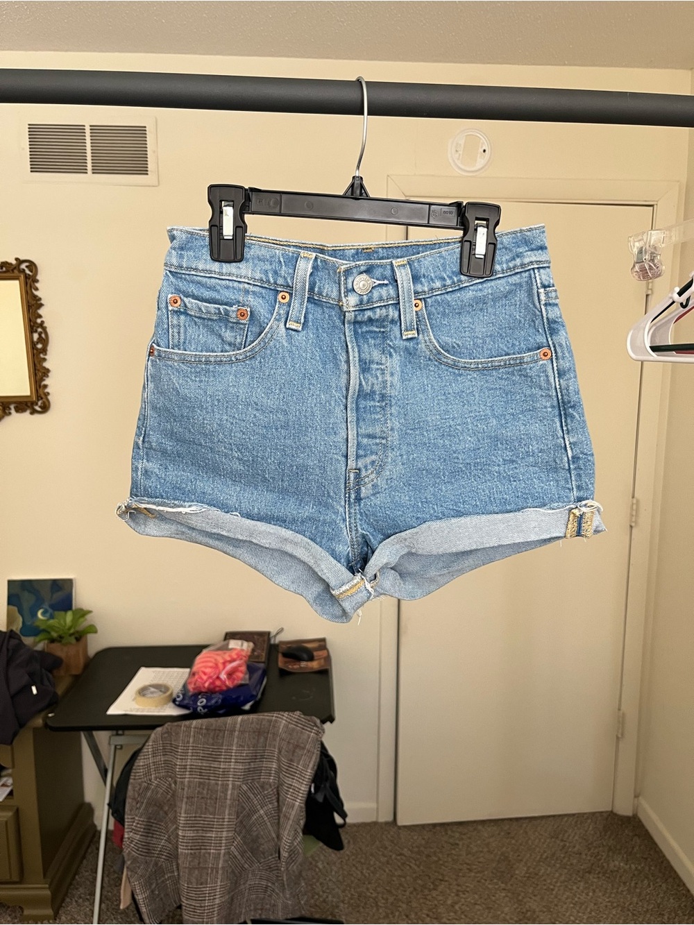 Levi's 501 Light Blue High-Rise Rolled-Raw Hem Denim Shorts